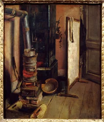 Værkstedshjørne, malerovnen af Eugene Delacroix (1798-1863). 19. århundrede søn. 0,51 x 0,44 m. Paris. Louvre-museet