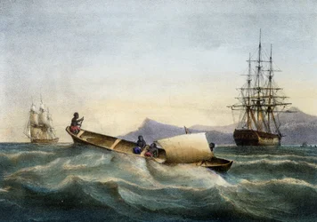 Udriggerkano fra Antiller, farvelitografi af Ferdinand Perrot