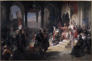 Amedee VIII Stillehavet (Amedeo VIII il pacifico) (1383-1451) blev kronhertug af Savoyen af kejser Sigismund I af Det Hellige Rige den 19/02/1416 under hans besøg i Chambery Maleri af Ferdinando Cavalleri (1794-1865) Chateau ( Castello) di Aglie, Italien.