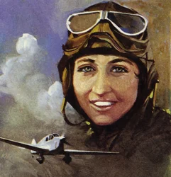 Amy Johnson, der fløj fra Croydon til Capetown (farvelitografi)
