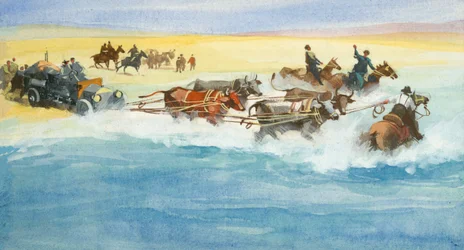 Ten thousand mile motor race (gouache på papir)