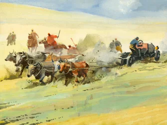 Ten thousand mile motor race (gouache på papir)