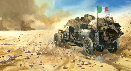 Ten thousand mile motor race (gouache på papir)