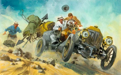 Ten thousand mile motor race (gouache på papir)