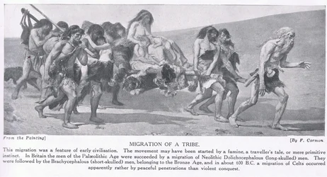 En stammes vandring, illustration fra »Hutchinsons nationernes historie«, ca. 1910