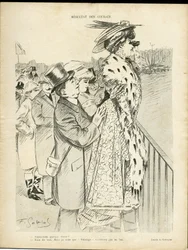 Illustration af Gottlob (1873-1935) i Le Lire, 21/12/07 - Resultater af løb - Kærlighed, Mode, de riges liv, Hippisme - Kvinder