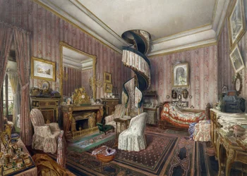 Soveværelse, akvarel af Fernand Pelez de Cordova (1820-1899)