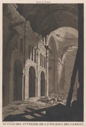Udsigt over ruinerne af det indre af kirken Nuestra Senora del Carmen i Saragos..., 1808-14