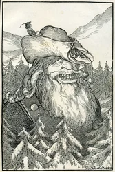 Fabler: Kæmpen. Illustration af Filiberto Scarpelli til "Krystalbjerget" fra en samling fabler af brødrene Grimm (Jacob og Wilhelm).