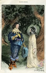 Illustration af Filiberto Scarpelli (1870-1933) til fablen "Biancaneve" (Snehvide) fra en samling af fabler af brødrene Grimm "Snehvide og andre fortællinger" fra ca. 1920.
