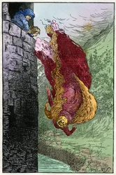 Illustration af Filiberto Scarpelli (1870-1933) til fablen "I Nanini del Bosco" (Dværgene i skoven) fra brødrene Grimms samling af fabler "Snehvide og andre fortællinger", ca. 1920.