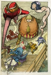 Illustration af Filiberto Scarpelli (1870-1933) til fablen "I servitori e il principe" (Tjenerne og prinsen) fra brødrene Grimms samling af fabler "Snehvide og andre fortællinger", ca. 1920.