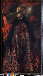 En pige (En pige). En bondekvinde i traditionel dragt. Maleri af Filipp Andreevich Maliavin (Maliavine) (eller Andreyevich Malyavin) (1869-1940), olie på lærred
