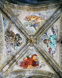 Fresker af Filippino Lippi (1457-1504) på kuplen, Strozzi-kapellet. Santa Maria Novella-kirken, Firenze, Italien