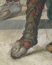 Saint Philip Driving Dragon fra Temple of Hieropolis af Filippino Lippi, detalje af fodtøj, fresco