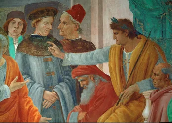 Disputationen mellem Sankt Peter, Sankt Paulus og troldmanden Simon Magus i overværelse af kejser Nero