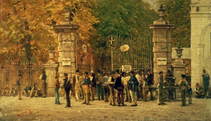 Pause under arbejdet med udstillingen 1881, malet i 1887 af Filippo Carcano (1840-1914)