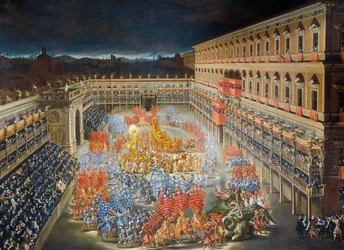 Fejringer i Palazzo Barberini til ære for dronning Christine af Sveriges ankomst til Rom i 1656, maleri af Filippo Lauri (1623-1694) og Filippo Gagliardi (1606-1659), Detail