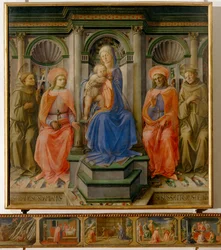 Madonna med barn og fire helgener (tempera på træ)