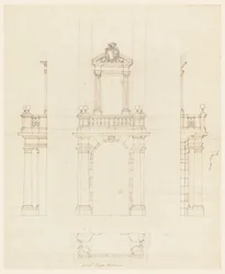 Tegning, Dørkasse og ramme til en dør, 1750-75
