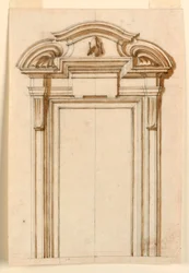 Tegning, opstalt af en dørkasse, 1750-75