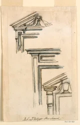 Tegning, Tre vindues- eller dørkasser, ca. 1770