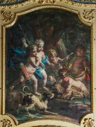Dekorativt panel med keruber, Stupinigis jagtpalads, af Filippo Juvarra (1678-1736)