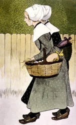 Tjenestepiger med påskeæg, ca. 1900 (illustration)