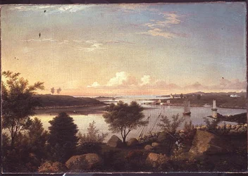 Annisquam-floden ser mod Ipswich Bay (olie om bord)