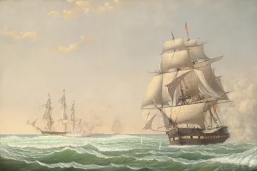 Den amerikanske fregat "præsident" engagerer den britiske eskadron, 1815