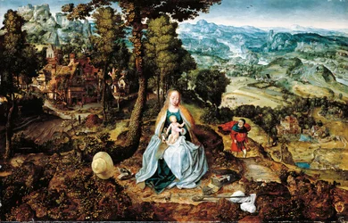 Et omfattende landskab med The Rest on the Flight to Egypt, Antwerpen skole, ca. 1520