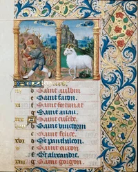 Kalender, marts måned, en sående bonde og belieren. Side taget fra en timebog ms. 47, oplyst af den flamske skole. Badia di 