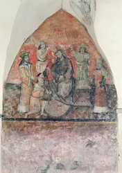 Kristus bliver kronet med tornekronen, vægmaleri i krypten, ca. 1480-1540