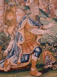 flamsk gobelin. Alexander før ypperstepræsten Iaddo (Alexander før ypperstepræsten Iaddo). Atelier af Oudenaarde. 374x447 cm. Inv(830-B)4 00010. 1600-tallet.
