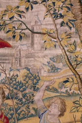 flamsk gobelin. Serie Fable of Ovidius: The Rob of Ganymedes. Atelier Willem de Pannemaker, Bruxelles. Før 1556. Detalje.