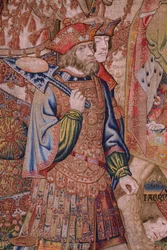 flamsk gobelin. Series Moralities: The Virtue of the Honores (De deugd van de Honores, The Virtue of honors). Ca 1520. Detalje