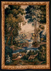 flamsk gobelin. Såkaldt Verdure (Landskab med vand, træer og fasaner). Atelier af Oudenaarde. 277x200 cm. Inv 00012. 1600-tallet.