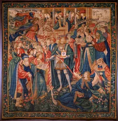 flamsk gobelin. Tidens triumf (De triomf van de Tijd, El triunfo del Tiempo). Uld og silke. 347x342 cm. Privat samling. Omkring 1504.
