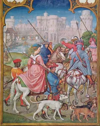 Fol.8v August måned: Afgang på jagten, fra Breviarium Grimani, ca. 1515