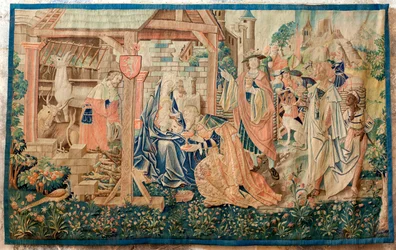 Tidligere katedral (Ancienne cathédrale Notre-Dame). Museets samlinger. flamsk gobelin. Tilbedelsen af Magi. Kommando af biskop Jean de Mauléon. En del af en serie, der oprindeligt hang op over jubé-sædet. 16. århundrede.