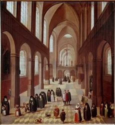 Indvendigt billede af kirken Maleri af den flamske skole i det 17. århundrede Madrid, Musee Lazaro Galdiano
