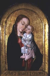 Madonna og barn fra værkstedet til Mesteren af legenden om St. Ursula (fl.1470-1500) (panel)