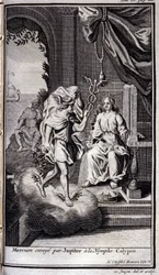Merkur sendt af Jupiter til nymfen Calypso. Illustration til bog V af Odysseen af Homer, i Odysseen, udgivet i Amsterdam i 1731, Collection privee Milan.