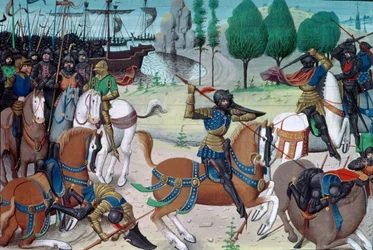 Ms 5089-90 The Battle of Hastings, 14. oktober 1066, fra Chronique des Empereurs af David Aubert