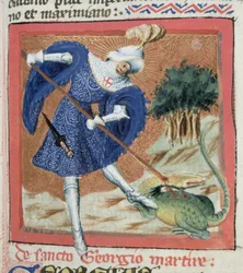 Ms Gen IIII f.81r St George and the Dragon, fra The Golden Legend af Jacobus de Voragine (c.1228-98)