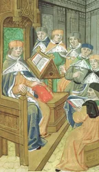 Ms Hunter 9 f.39r Foredrag i salen, fra De Medina Fen I. II, af Avicenna (980-1037)