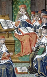 Ms Hunter 9 f.43v Foredrag i salen, fra De Medina Fen I. II, af Avicenna (980-1037)