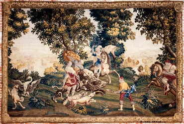 Palads (Eu-slottet). Museet (Louis-Philippe-museet for Eu-slottet). flamsk gobelin. Jagten på Silvio. 1700-tallet. 294x436 cm.