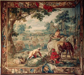 Palads (Schlossanlage Schleißheim). flamsk gobelin. Bruxelles atelier Judocus De Vos. Design Lambert De Hondt. Fodring (forsøgning). 400x510 cm. Uld og silke. Omkring 1715 - 1724.