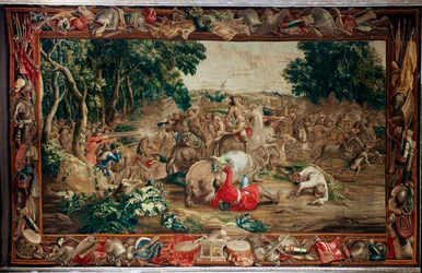 Palads (Schlossanlage Schleißheim). flamsk gobelin. Bruxelles atelier Judocus De Vos. Design Lambert De Hondt. Baghold (baghold). Uld og silke. Omkring 1715 - 1724.